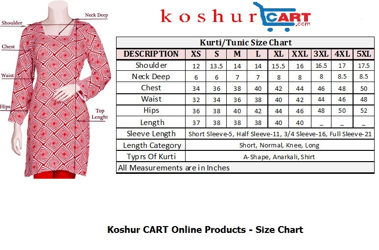 Ladies Kurta Size Chart