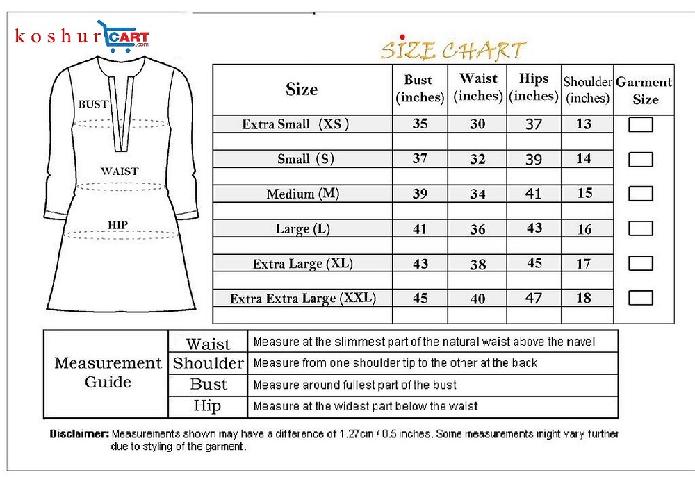 Ladies Kurta Size Chart