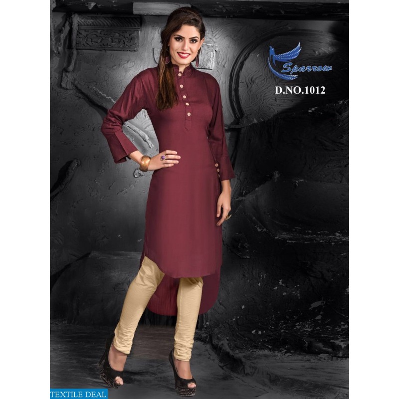 Burgundy Solid Straight Kurta with Trousers