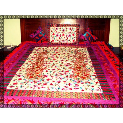 Kashmiri Creole Embroidery Velvet Bed Cover