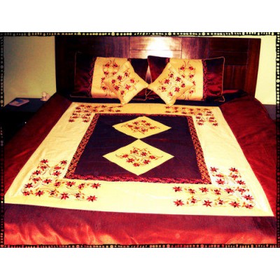 Multiple Patch Dupion Kashmiri Embroidery Bed Cover