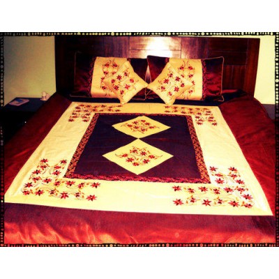 Multiple Patch Dupion Kashmiri Embroidery Bed Cover Multiple Patch Dupion Kashmiri Embroidery Bed Cover