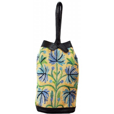 Kashmiri Aari Work Handbag (Light Yellow)