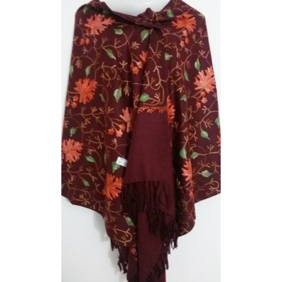 Kashmiri Kadai Stole Shawl (Maroon Colour)