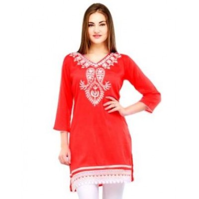 Kashmiri Kadai Red Kurti