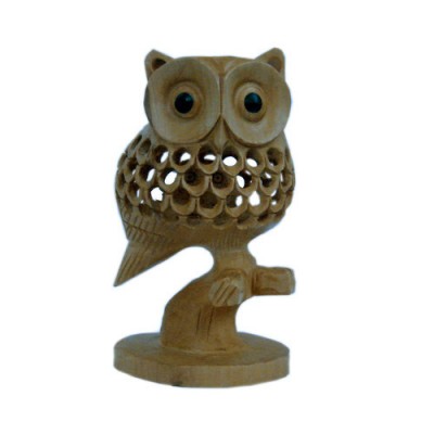 Good Luck Sign Wooden Owl Sitting Tree Branch