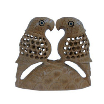 Fine Carved Wood Parrot Pair Handicraft Gift