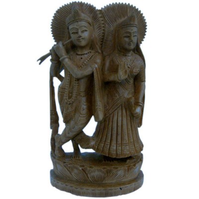 Ethnic Lord Radha Krishan Idol Wood Handicraft