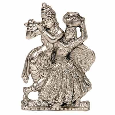 Lord Radha Krishna Antique White Metal Idol