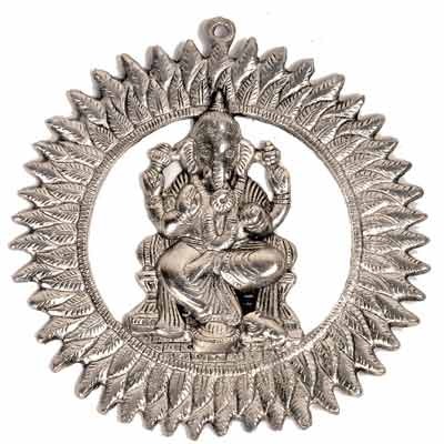 Unique White Metal Chakra Ganesha Idol Hanging