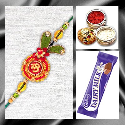 Yellow and Red Om Rakhi