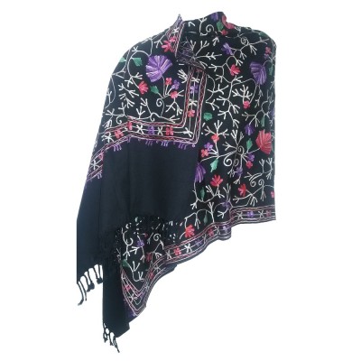 Kashmiri Kadai Stole Shawl (Black Colour)