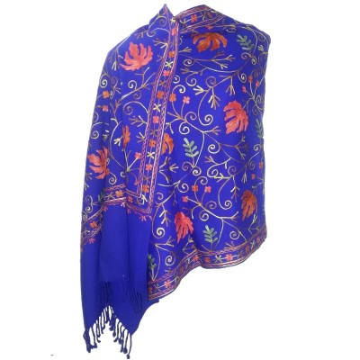 Kashmiri Kadai Stole Shawl (Blue Colour)