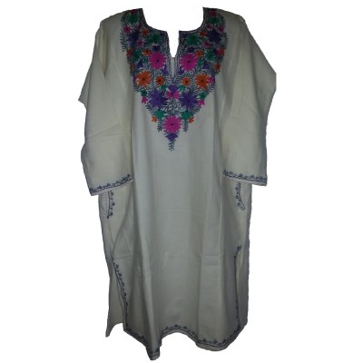 Phiran with Kashmiri Embroidery (White Color)