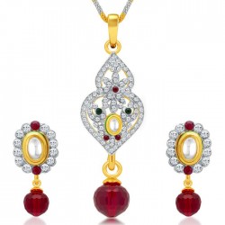 Ethnic Gold and Rhodium Plated AD Kundan Pendant Set for Women