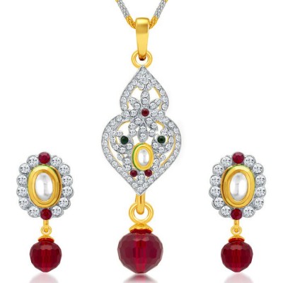 Ethnic Gold and Rhodium Plated AD Kundan Pendant Set for Women