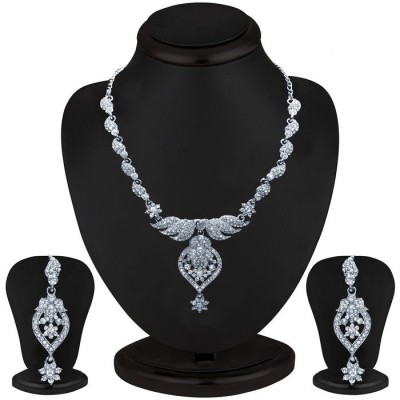 Luxurious Rhodium plated AD Stone Necklace Set