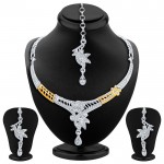 Glittery Gold and Rhodium Plated AD Necklace Set