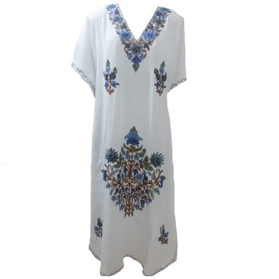 Womens Kaftan with Floral Embroidery (White Color)