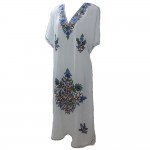 Womens Kaftan with Floral Embroidery (White Color)