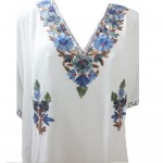 Womens Kaftan with Floral Embroidery (White Color)