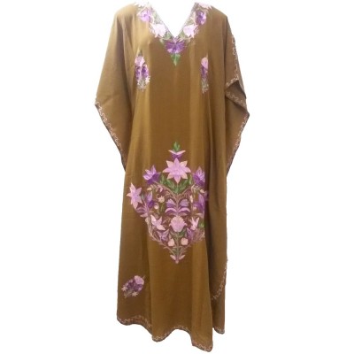 Womens Kaftan with Floral Embroidery (Brown Color)