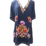 Womens Kaftan with Floral Embroidery (Navy Blue Color)