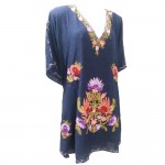 Womens Kaftan with Floral Embroidery (Navy Blue Color)