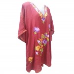 Womens Kaftan with Floral Embroidery (Maroon)