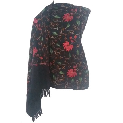 Kashmiri Kadai Stole Shawl (Black Color)