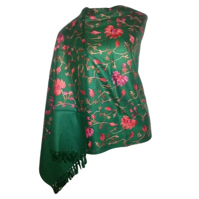 Kashmiri Kadai Stole Shawl (Green Color)