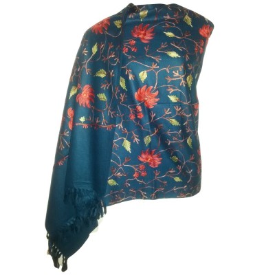 Kashmiri Kadai Stole Shawl (Navy Blue Color)