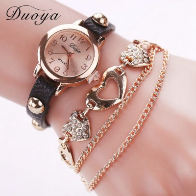 Heart Shape Bracelet watch (Black Strap)