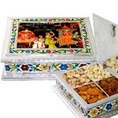 Traditional dry fruit box with meenakari and painting